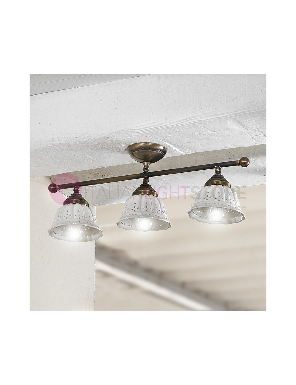 LOGGIA Ceiling light with 3 Lights, Ceramic Brass Rustic Country | Ceramiche Borso