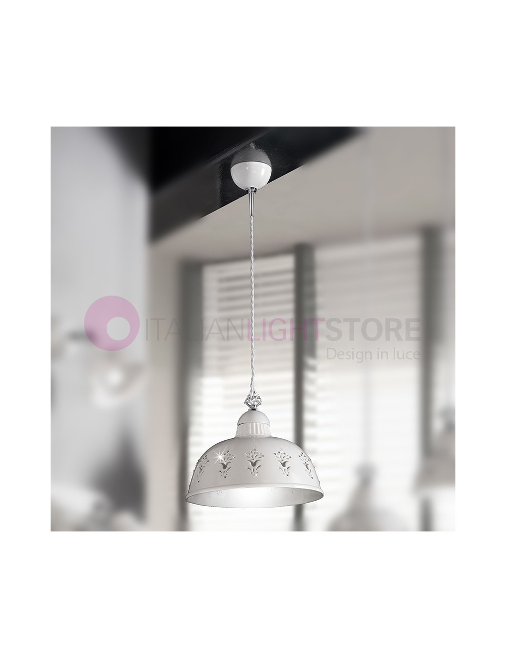 LUNADORO Lampadario d.30 Ceramica Cristalli Boemia Rustico | Ceramiche Borso