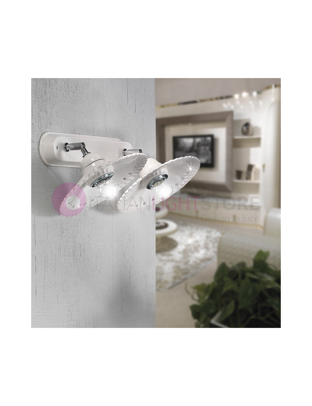LUNA BIANCA Lampe Wand 2 x Keramik-Kristalle Böhmen Country | Ceramiche Borso LUNA BIANCA Lampe Wand 2 x Keramik-Kristalle Böhmen Country | Ceramiche Borso