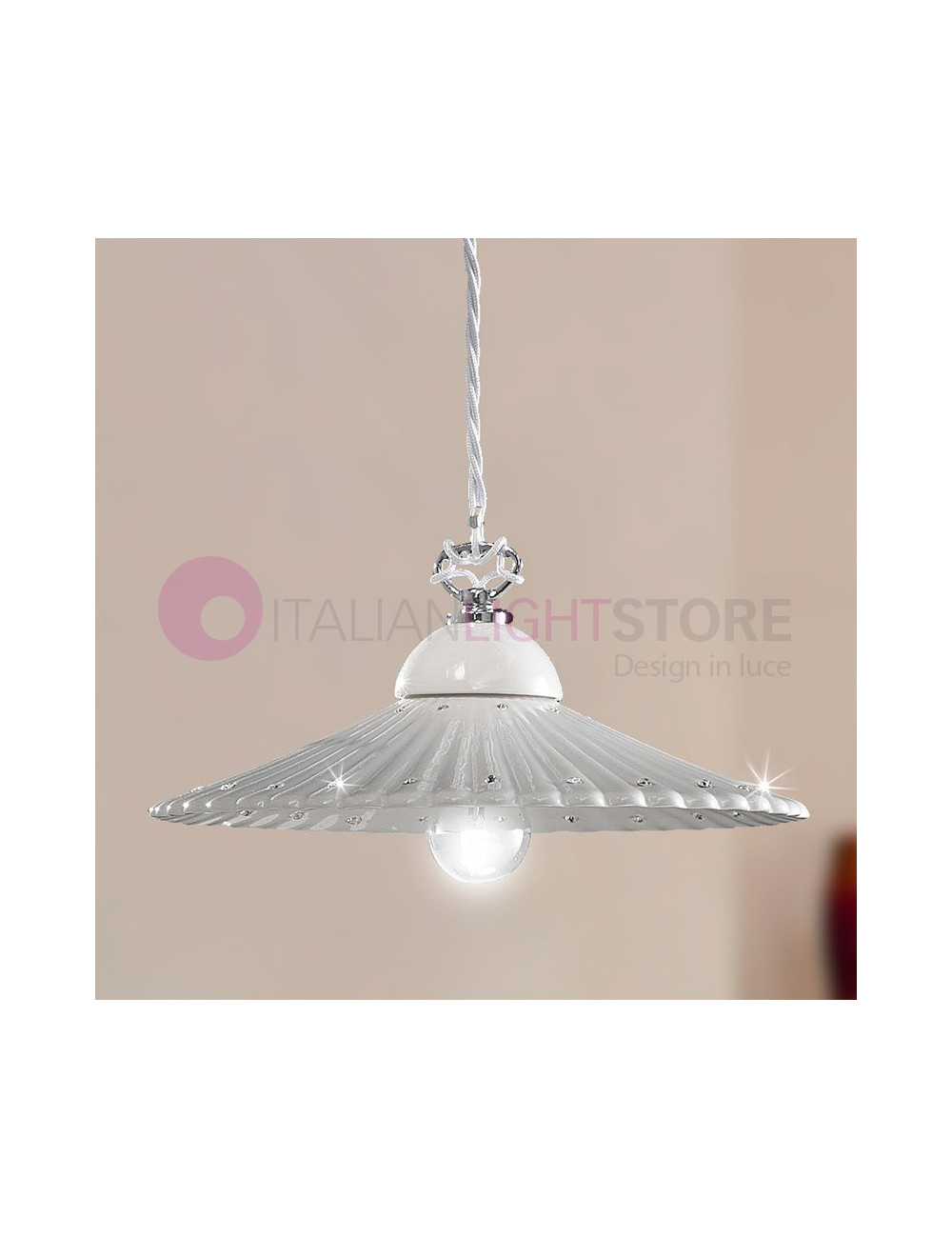 LUNA BIANCA Lampadario d.28 Ceramica Cristalli Boemia Rustico | Ceramiche Borso