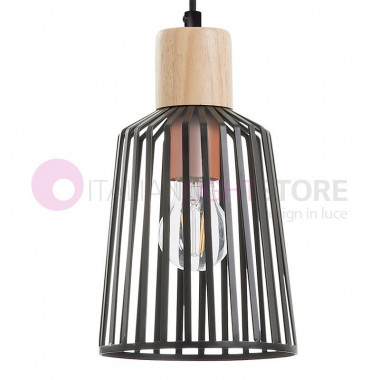 BAGUET - Lámpara de suspensión en madera y acero D.16 Diseño moderno | Grupo Novolux