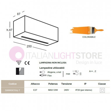 DAMASCO/25T applique lampada da parete design moderno rettangolare gesso colorabile