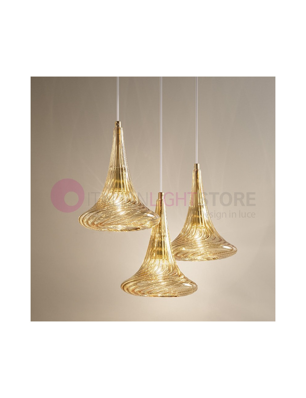 NOA Elegante Lampada Sospensione 3 luci D.18 Cristallo Soffiato Antea Luce