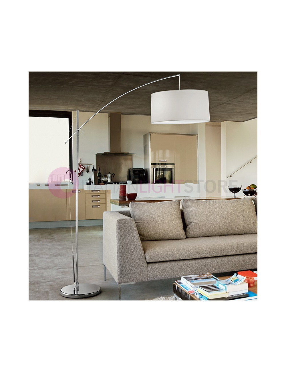 CASABLANCA Modern arched floor lamp with lampshade d45 | Perenz