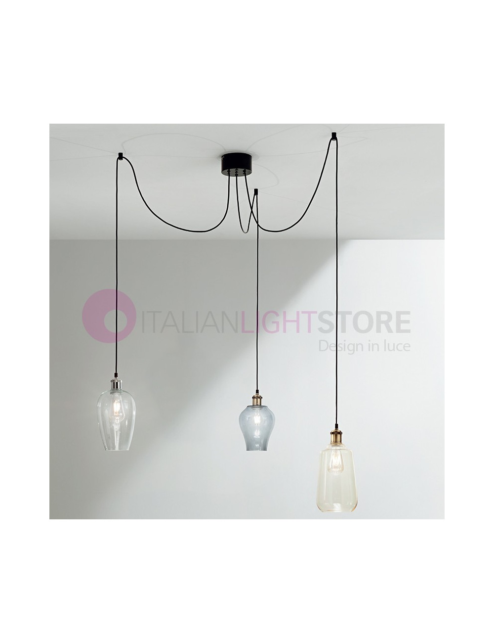 WIND - Lámpara de suspensión 3 luces en Vidrio Soplado Vintage | Perenz