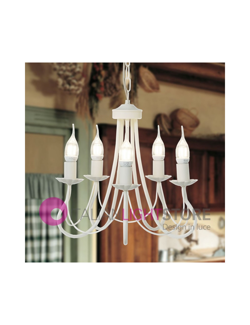 Vienna Chandelier 5 Lights White Shabby