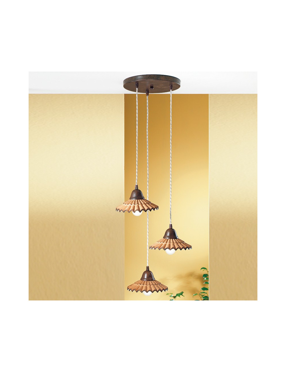 VANIA Suspension Lamp 3 Lights Ceramic Rustic Style Country