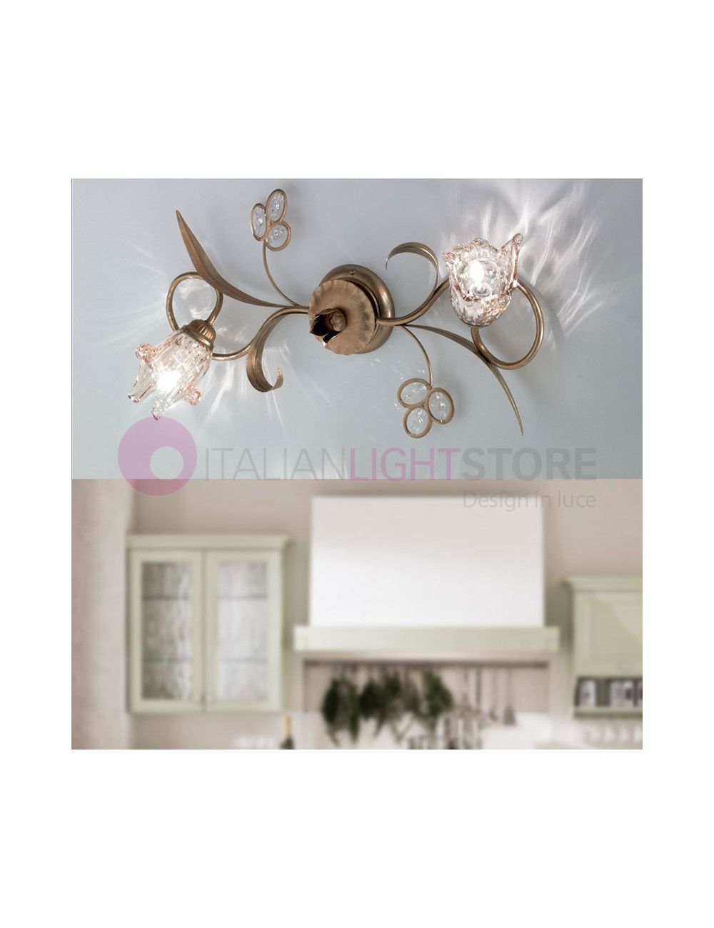 SOFIA Lampada a Parete e Soffitto Plafoniera 2 Luci Stile Classico Rustico