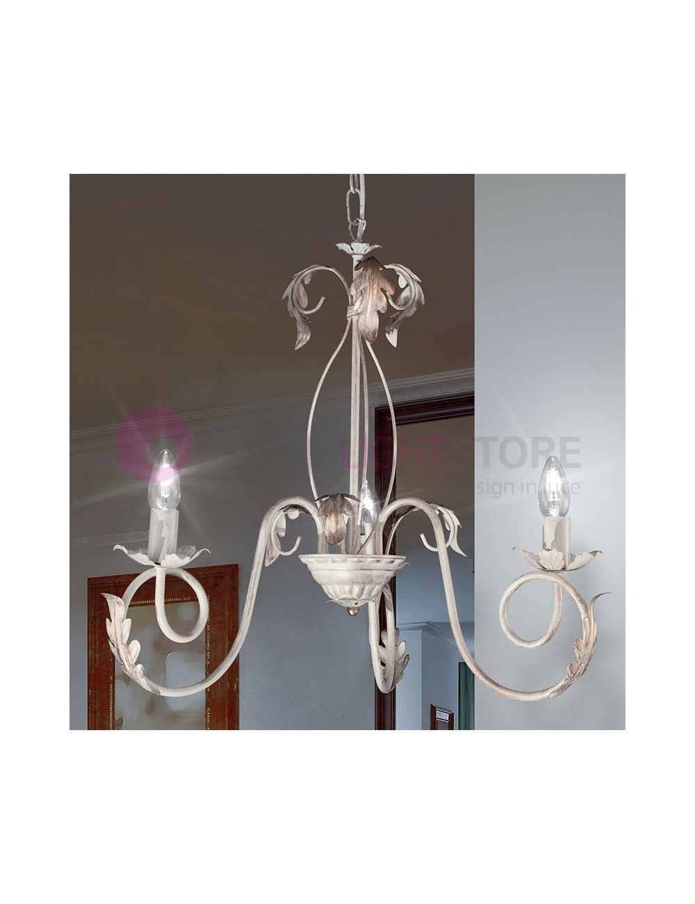 LUCY Chandelier 3 Lights Wrought Iron Style Rustic Florentine Style