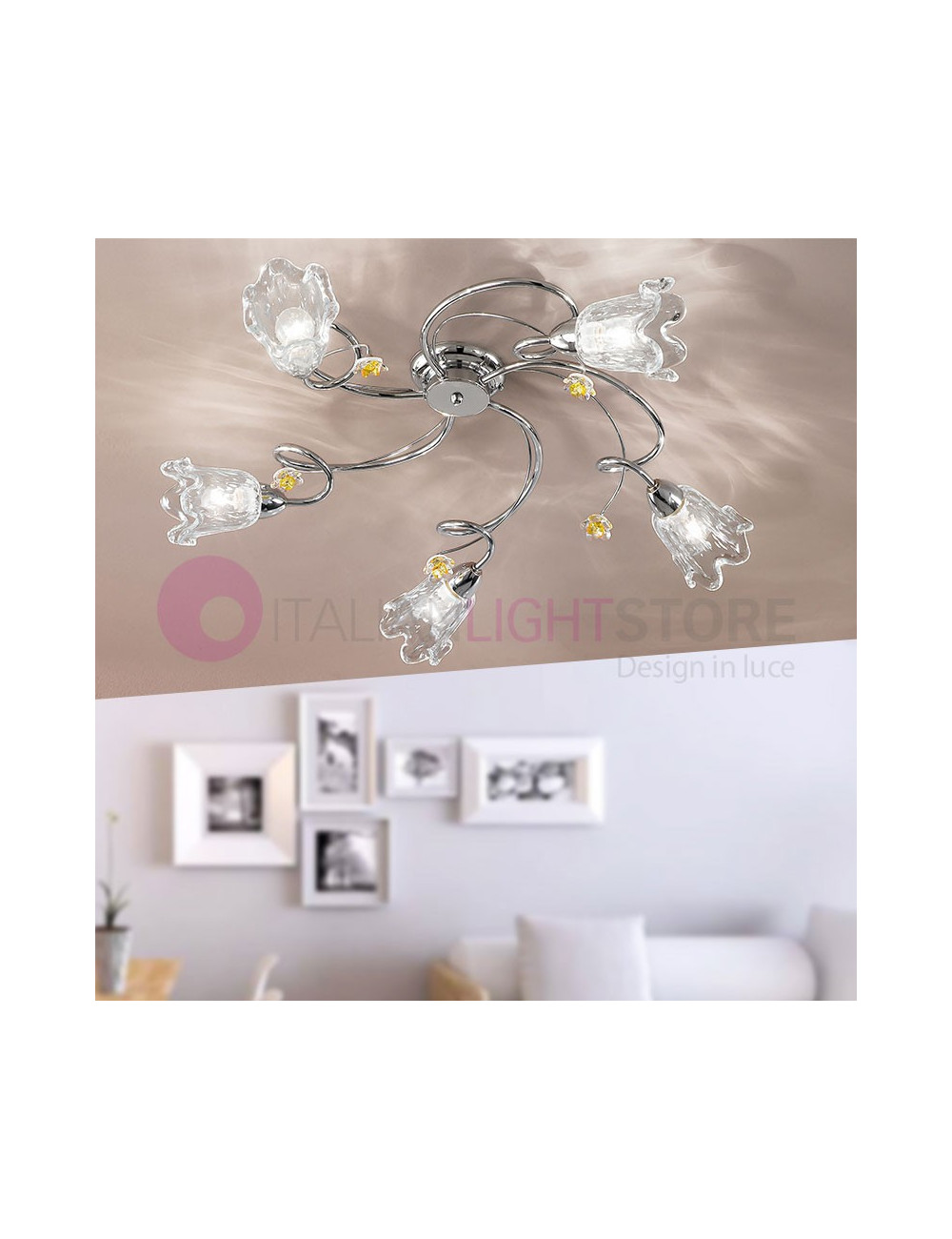 BETTA Ceiling lamp with 5 Lights Chrome Modern