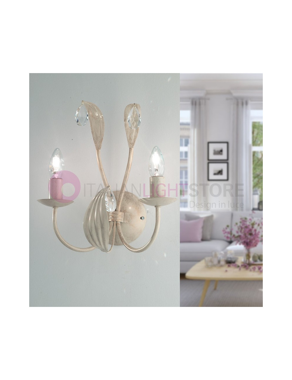 DUCHESS Applique Candelabra Rustico en Hierro con 2 Luces con Gotas