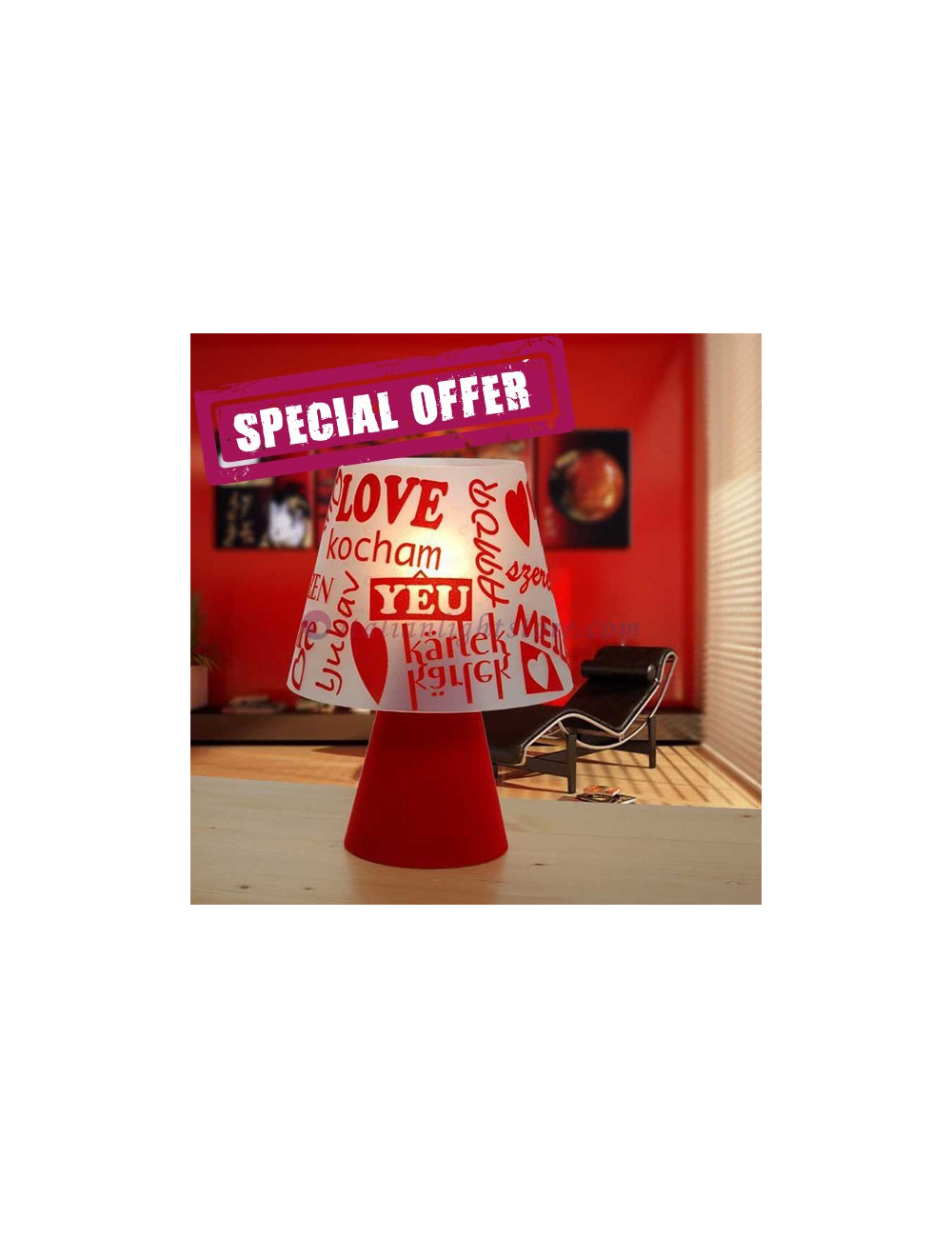 ORIGINAL POLYPROPYLENE TABLE LAMP WITH EMBOSSED RED VELVET DECORATION