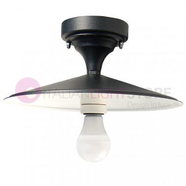 ELIO Outdoor Ceiling Lamp in Anthracite Aluminum with Enameled Plate d.30