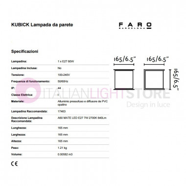 KUBICK Lampada a Parete Quadrata da Esterno Design Moderno IP44 | Faro
