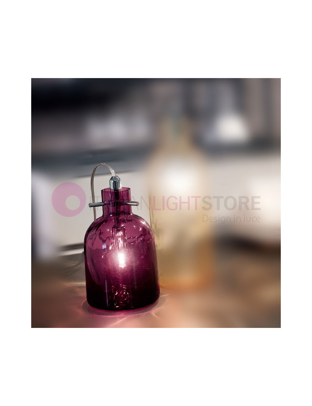 BOSSA NOVA Selene Illuminazione | Lampada da Appoggio Tavolo Bottiglia in Vetro Design