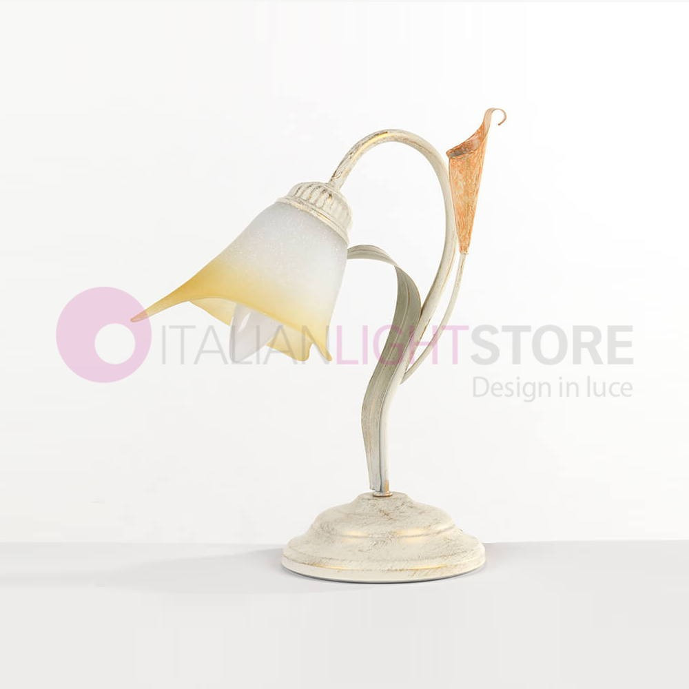CALLA lily table lamp in wrought Iron Ivory Classic Style of Florentine