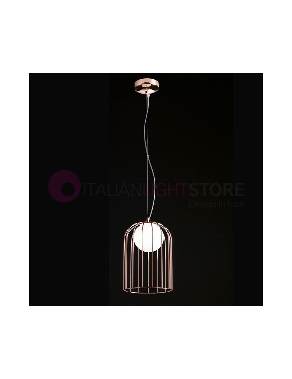 KLUVÌ 1093 Selene Illuminazione | piccola Sospensione Gabbia Metallica Cromo Rame Design Moderno