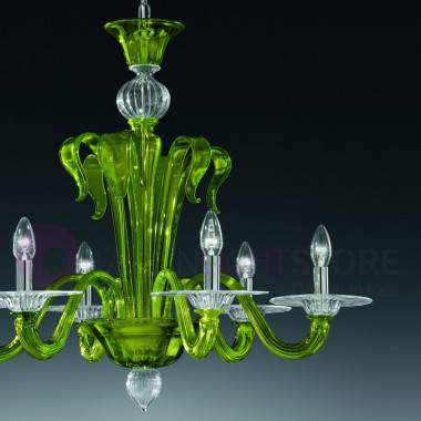 924/6 Vetrilamp | 6-Licht-Kronleuchter aus farbigem Murano-Kristallglas