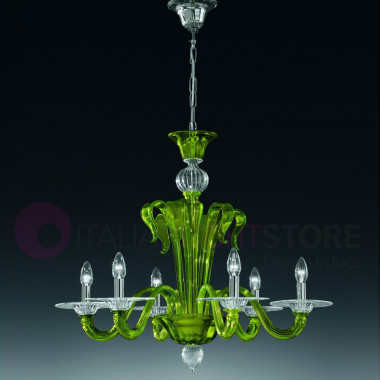 924/6 Vetrilamp | Lámpara de araña de 6 luces en cristal de Murano de color