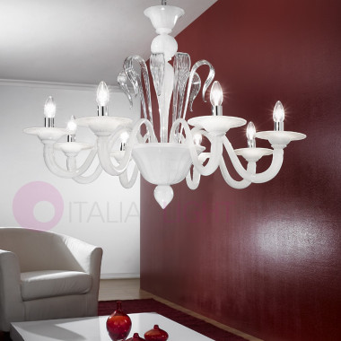 924/8 Vetrilamp | Lustre avec 8 lumières en verre de cristal de Murano Coloré