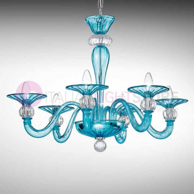 1154 Vetrilamp | Lustre CA' DEL DOGE avec 6 lumières en verre de Murano coloré
