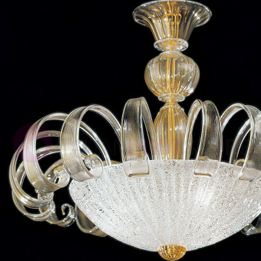 997 Vetrilamp | CA' D'ORO Elegante lámpara de suspensión en cristal dorado de Murano