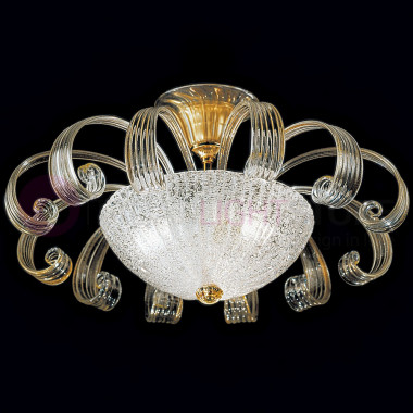 996/55 Vetrilamp | CA' D'ORO Eleganter Kronleuchter Blattdeckenleuchte aus goldenem Muranoglas