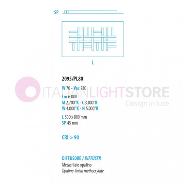 PATTERN Maxi Led Ceiling Light Modern Ultra-Thin Design L. 80x50 Braga Lighting
