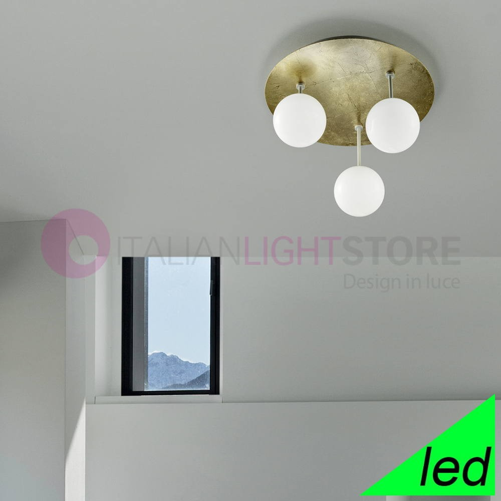 SFERA Plafoniera Led Moderna d. 46 Design 3 Luci Vetro Sfera Bianca Braga Illuminazione