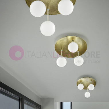 SFERA Modern Led Ceiling Light d. 46 Design 3 Lights Glass Sfera Bianca Braga Lighting