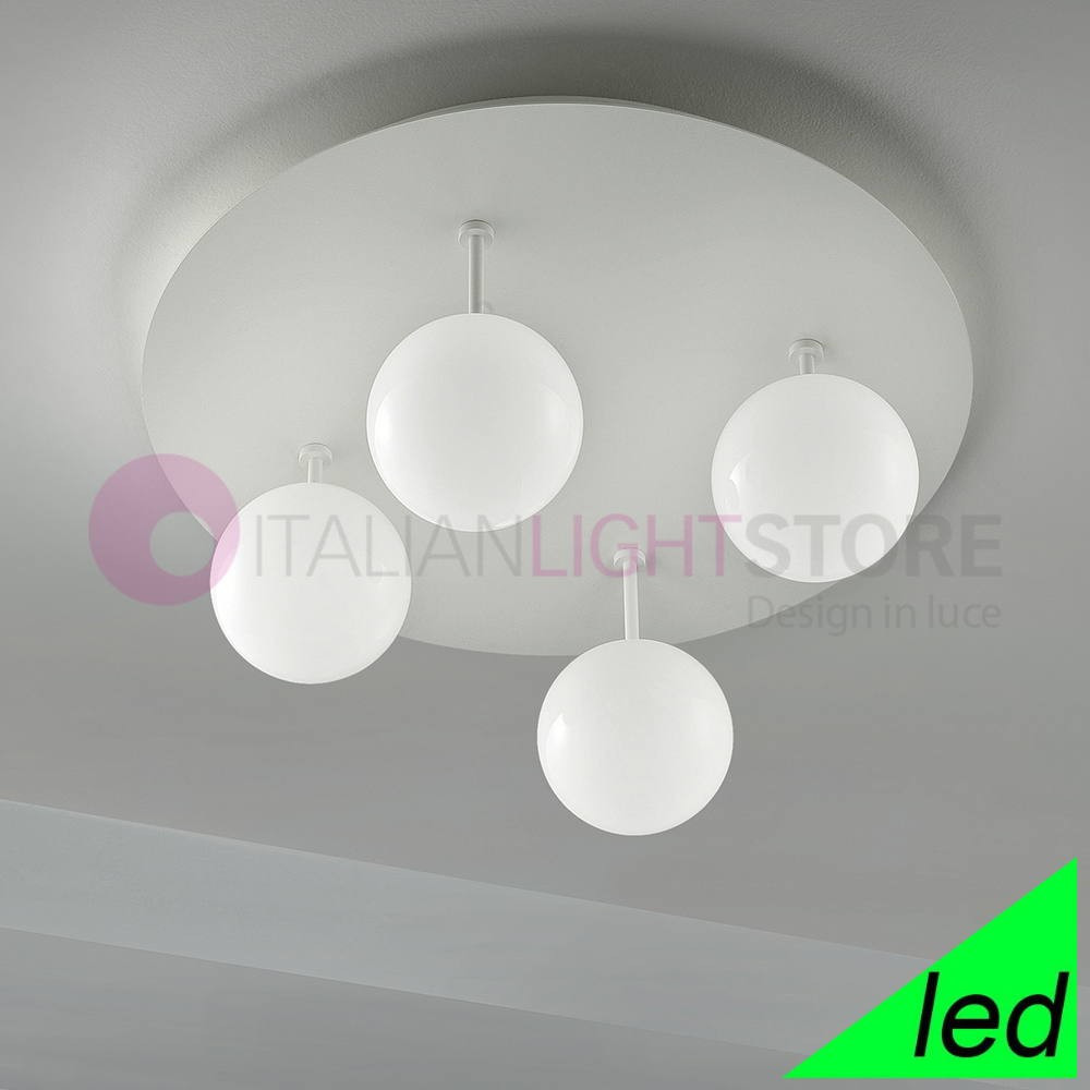 SFERA Plafoniera Led Moderna d. 58 Design 4 Luci Vetro Sfera Bianca Braga Illuminazione