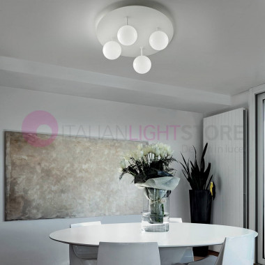 SFERA Modern Led Ceiling Light d. 58 Design 4 Lights Glass Sfera Bianca Braga Lighting