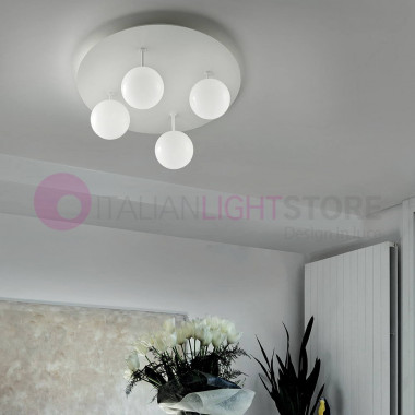 SFERA Modern Led Ceiling Light d. 58 Design 4 Lights Glass Sfera Bianca Braga Lighting