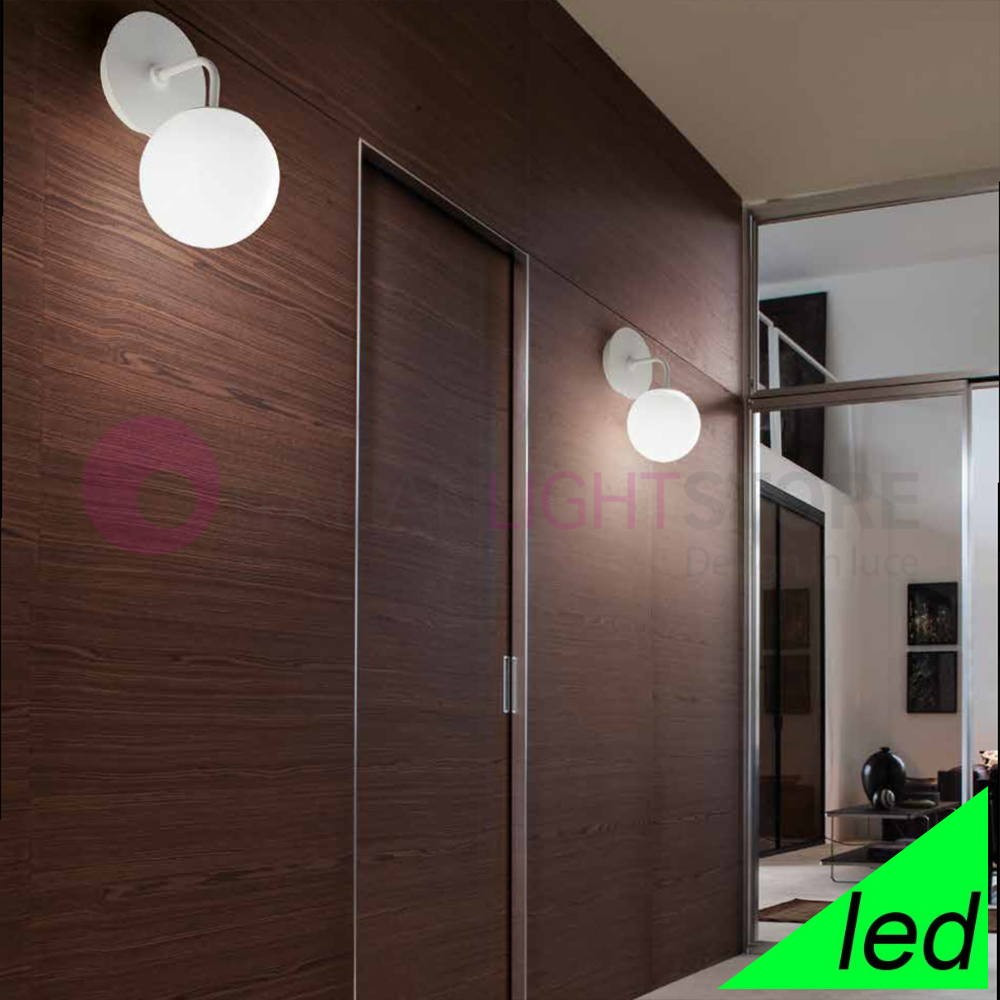 SFERA Applique Lampada Led Moderna Design Vetro Sfera Bianca 2108 Braga Illuminazione