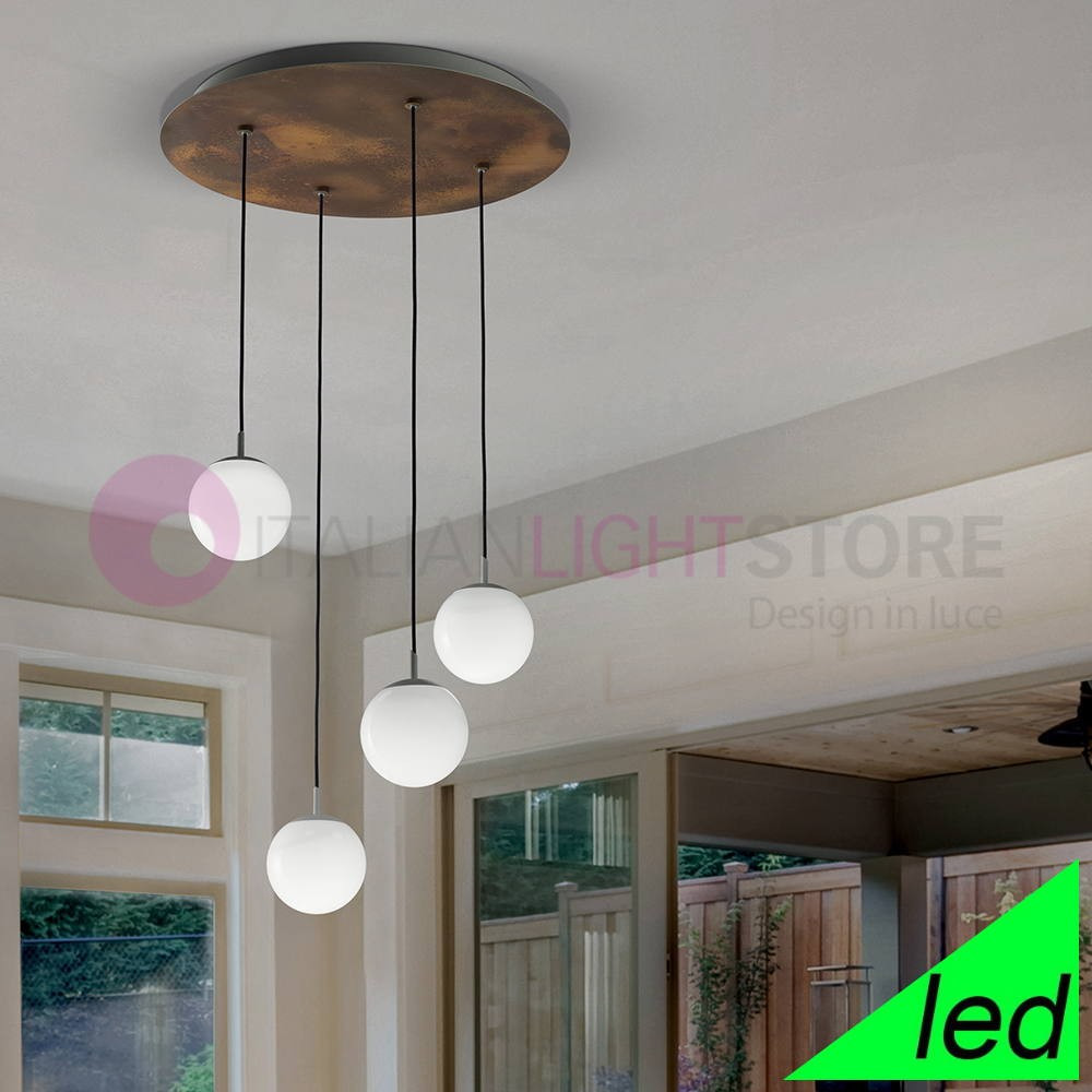 SFERA Lampada a Sospensione Led Moderna d. 58 Design 4 Luci Vetri Sfera Bianca Braga Illuminazione