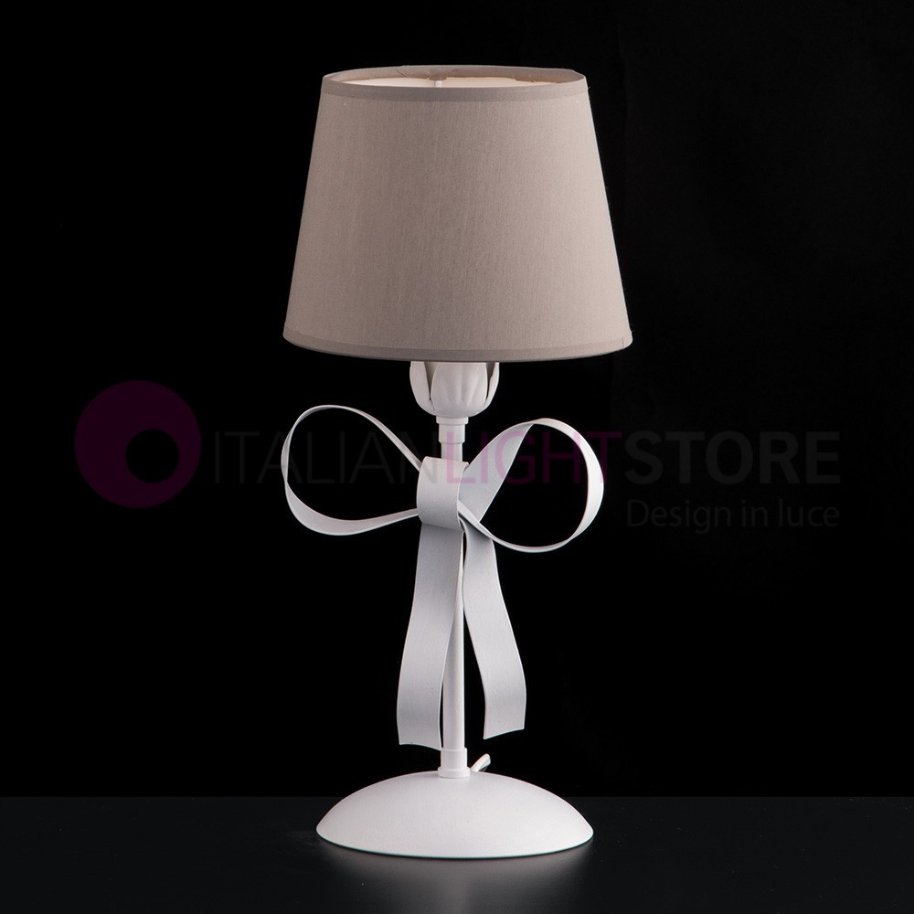 FIOCCO Lampada da Comodino Abat-jour Bianco Classico Shabby Chic con Paralume