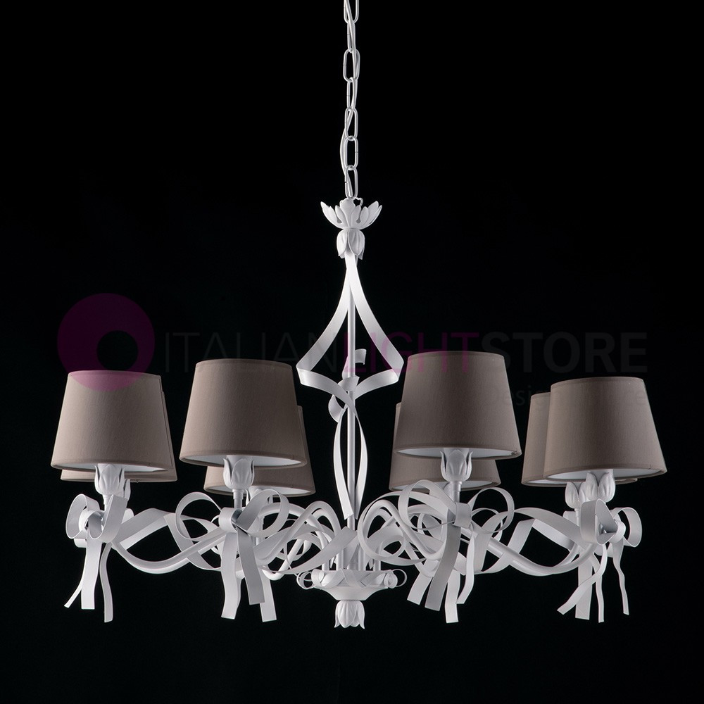 FIOCCO Lampadario a 8 Luci Bianco Classico Shabby Chic con Paralumi