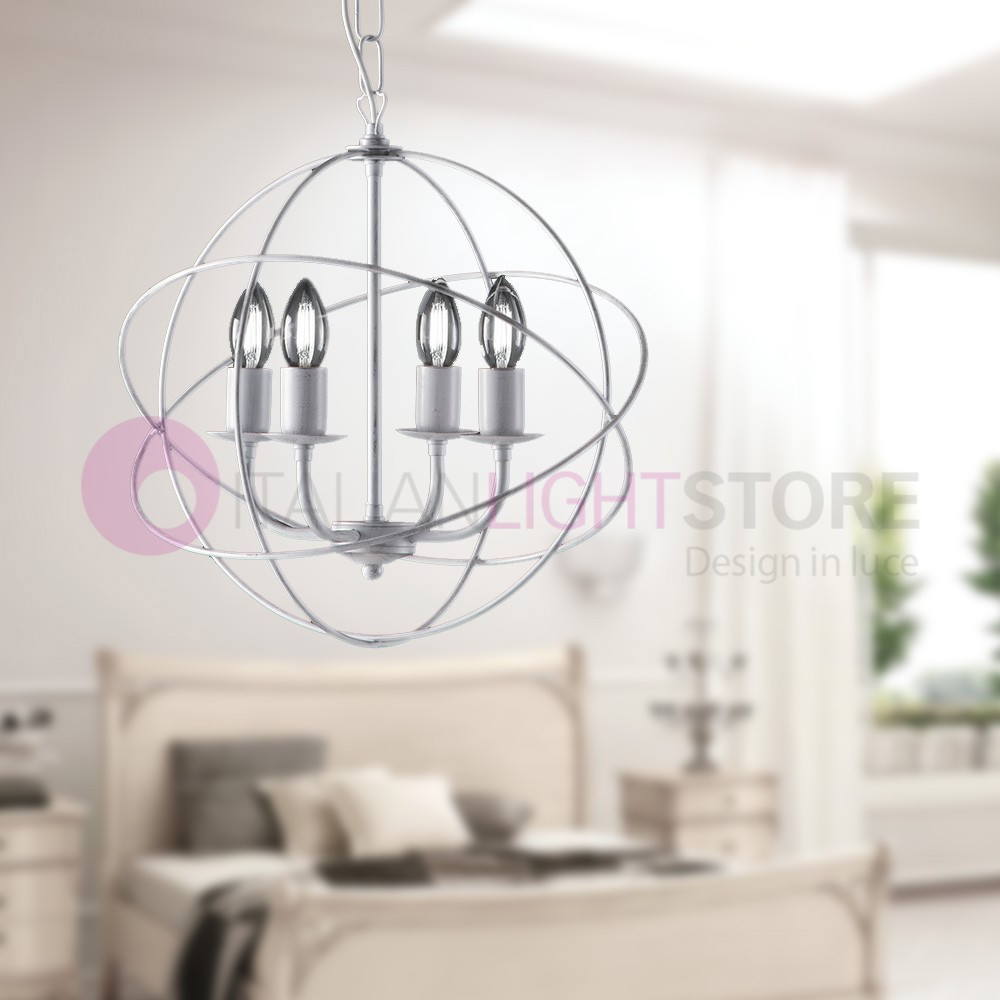 VIRGO White Chandelier with 4 Lights Modern Cage Design