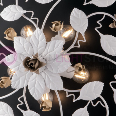 MARBELLA Plafond Floral Shabby Chic en Fer Forgé 5 Lumières avec des feuilles