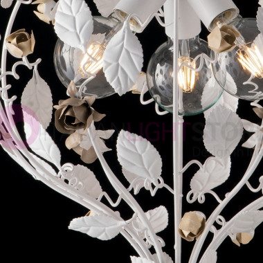 MARBELLA Shabby Chic Floral Candelalier en hierro forjado de 3 luces con hojas