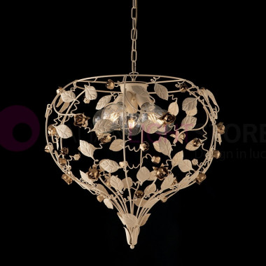 MARBELLA Chandelier Floral Shabby Chic Wrought Iron 5 Lights with leaves