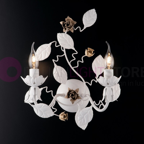 MARBELLA Appliques Florales Shabby Chic en Fer Forgé 2 Lumières avec des feuilles