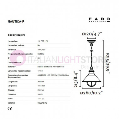 NÁUTICA hanging Lamp Outdoor Design Classic, IP33 | Lighthouse