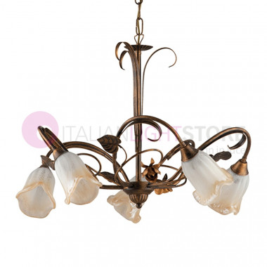 JENNY Araña de hierro forjado con 5 luces Rústico floral estilo florentino