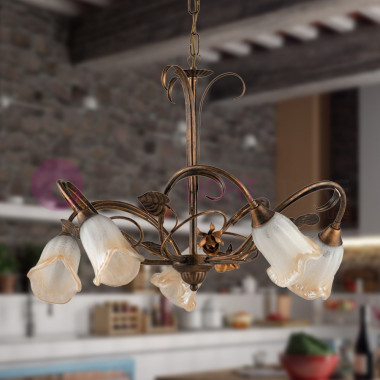 JENNY Araña de hierro forjado con 5 luces Rústico floral estilo florentino