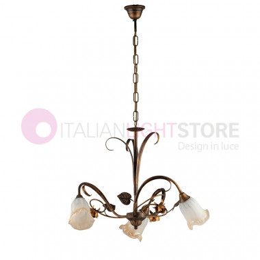 JENNY Wrought Iron Chandelier with 3-Light Leaves Rustic Florentine Style