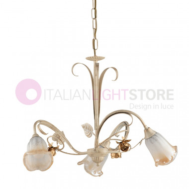 JENNY Wrought Iron Chandelier with 3-Light Leaves Rustic Florentine Style