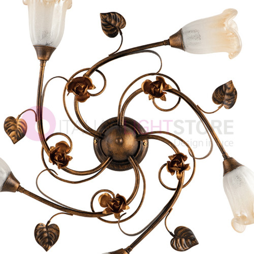JENNY Rustic ceiling light with wrought iron leaves with 5 Lights Florentine Style