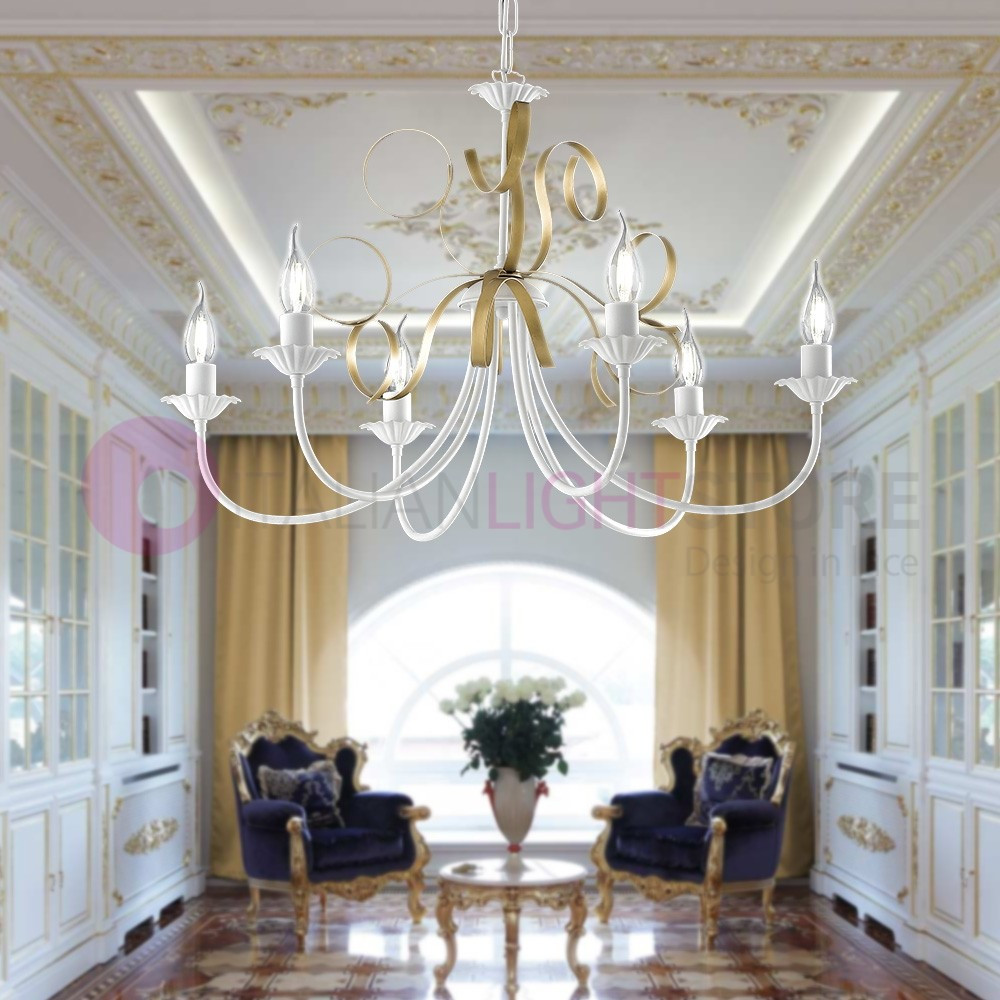 TURANDOT Lustre 6 Lumières Blanc Classique Shabby Chic TURANDOT Lustre 6 Lumières Blanc Classique Shabby Chic