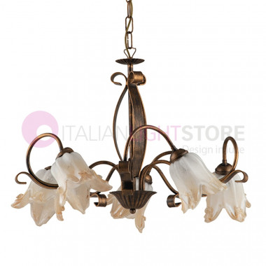 CLARISSA Wrought Iron Chandelier with 5 Lights Rustic Florentine Style
